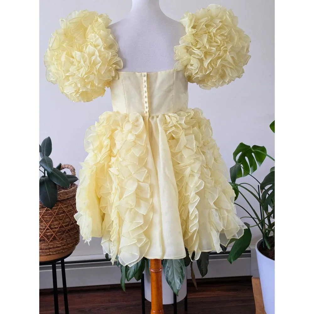 NEW Selkie The Twinkie Paris Yellow Ruffle Puff Sleeve Fairycore Mini Dress M - Picture 10 of 14